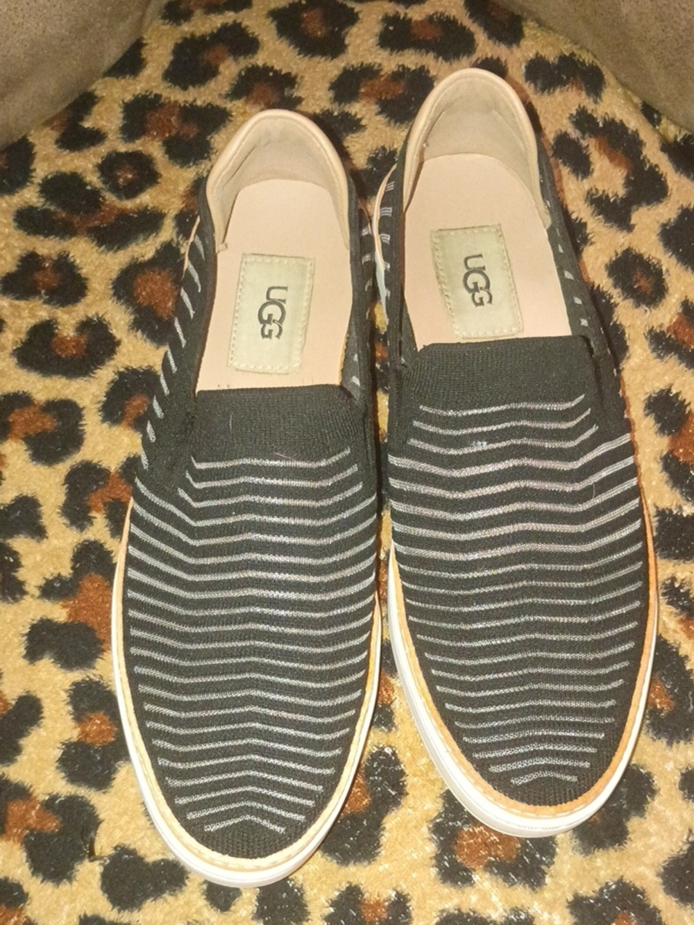 UGG Women’s Striped Knit Slip-On Sneakers - Black & Silver - Size 8